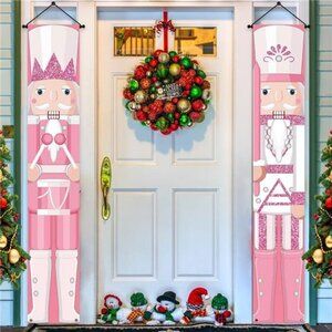 Pink Nutcracker Christmas Porch Banner – Welcome Hanging Sign